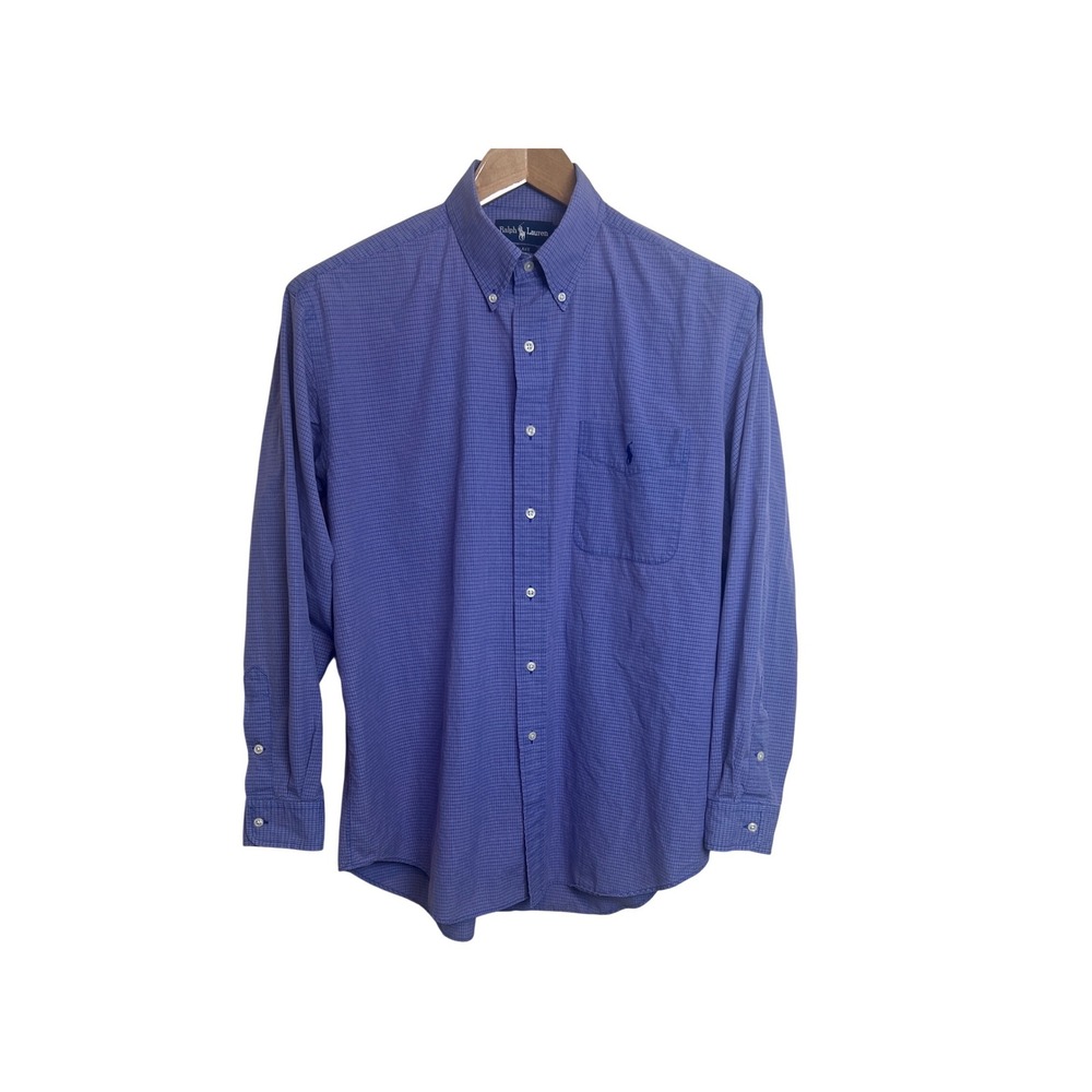 Ralph Lauren Button Up Mens L Purple Blake Gingham Plaid Long Sleeve Shirt A26